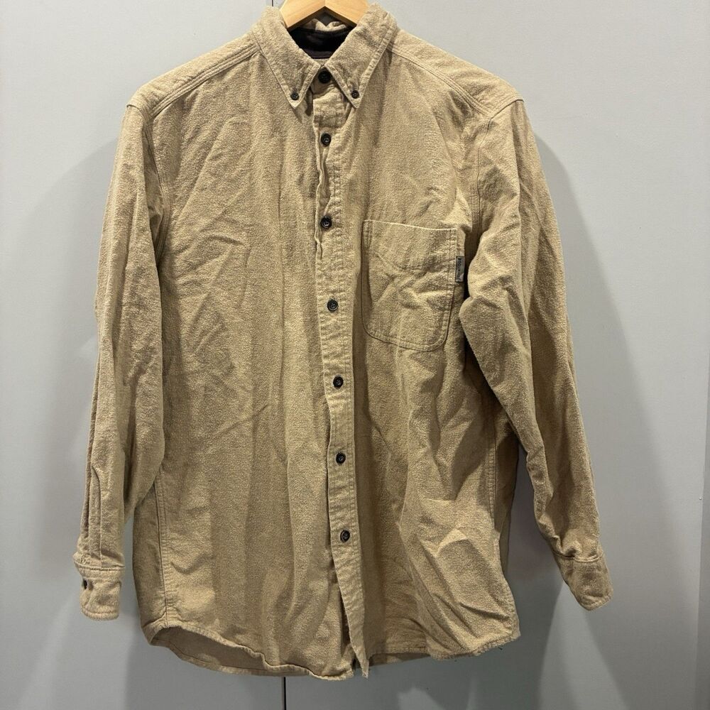 Woolrich Button Up Shirt Size M Camel Heather Tan Button Down Textured Cotton